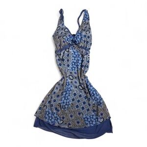 Stylish Blue and Gray Patterned Dress